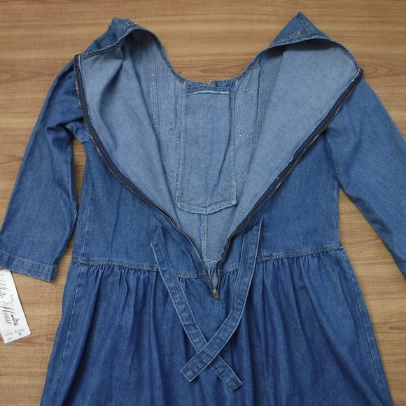 White House Blue Crewneck Long Sleeve Jean Dress - Picture 5 of 11